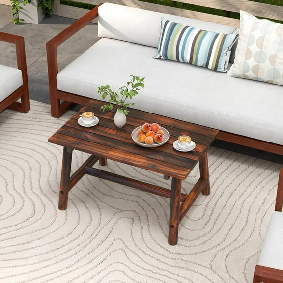 Auranook Outdoor Coffee Table with Slatted Tabletop Rectangle Side Table for Garden