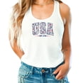 thumbnail image 3 of USA Est 1776 Floral Tank Top for Women & Teens Patriotic Faux Embroidery Red White and Blue Tee White Tank Top XX-Large, 3 of 5