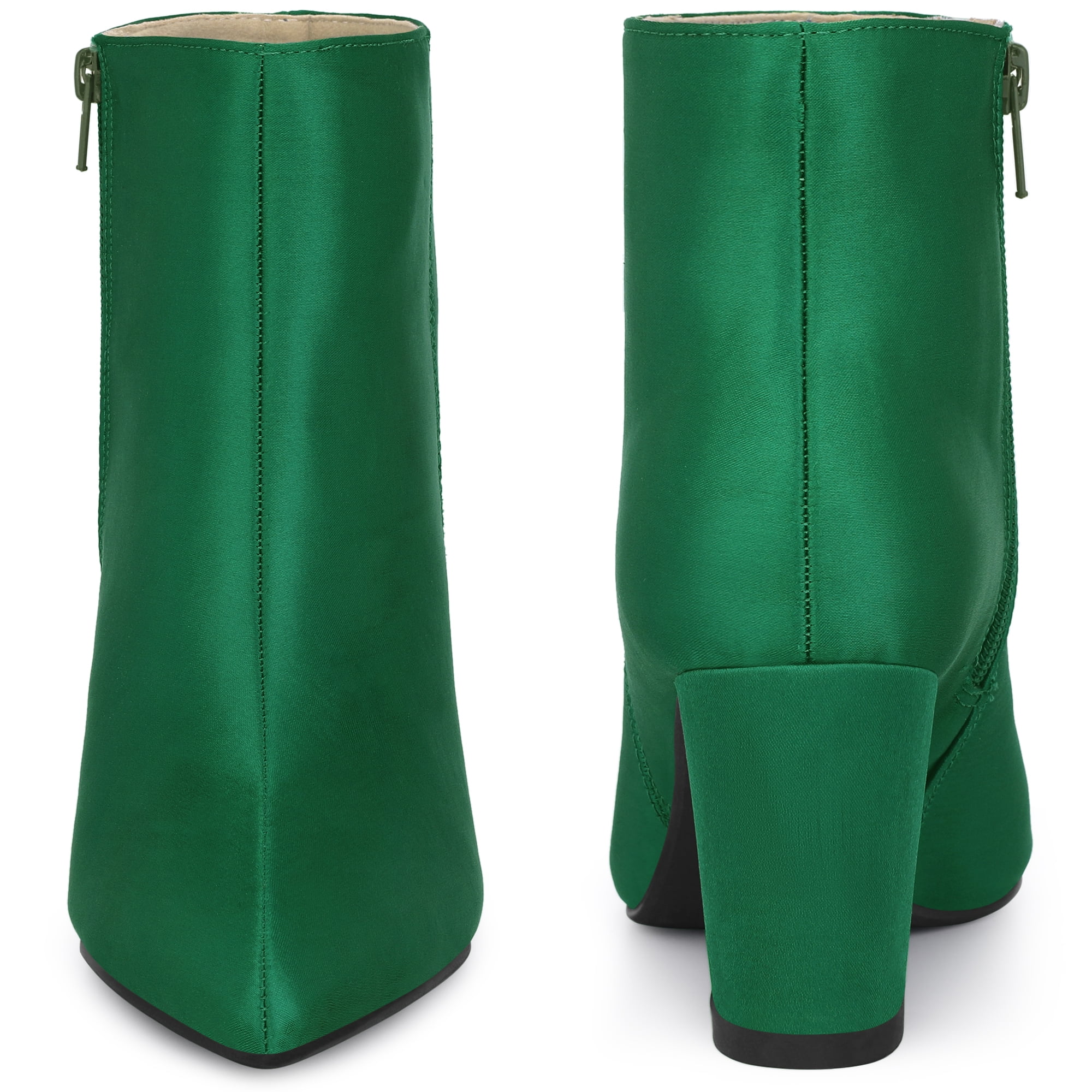 DARING DIVA Stylish Pointed Toe Chunky Heel Satin Ankle Boots Dark Green 8