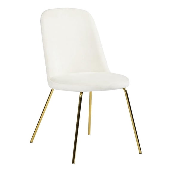 Pemberly Row Contemporary Velvet Side Chair Set of 2 in White