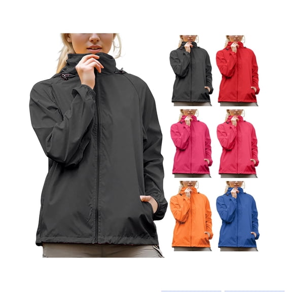 Rain Jacket Women Plus Size Waterproof Hooded Trench Coats Lightweight Zip Up Windbreaker Raincoat Outdoor Travel Hiking Coat