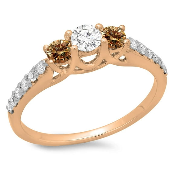 Dazzlingrock Collection 0.75 CT Round Champagne-White Diamond Engagement Ring for Her, 14K Rose Gold