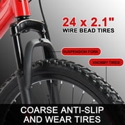 UBesGoo 24in Mountain Bike Shimano 21 Speed with Disc Brake, Red