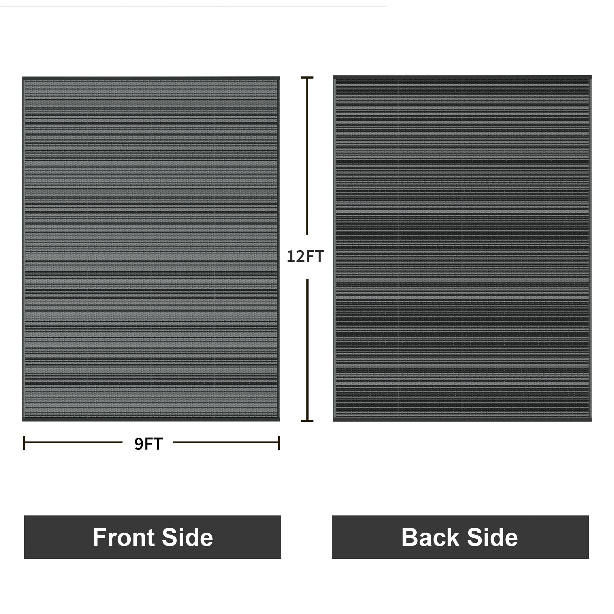 KUETH 9'x 12' Outdoor Waterproof Rug Camping Mat Patio Carpet,Black&Gray
