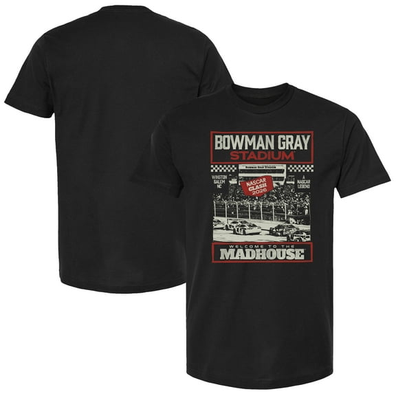 Men's Checkered Flag Sports Black Bowman Gray Stadium 2026 NASCAR Clash Madhouse T-Shirt