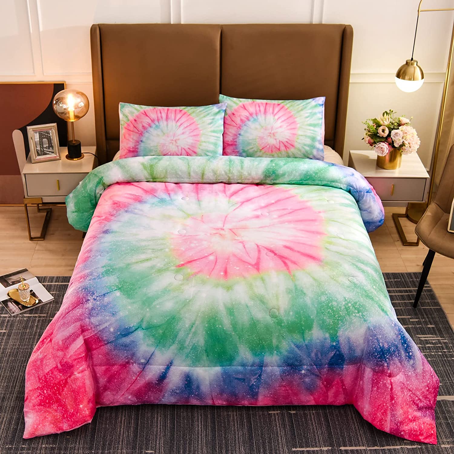 Bedding Tie Dye Galaxy Comforter Set Psychedelic Swirl Pattern Colorful