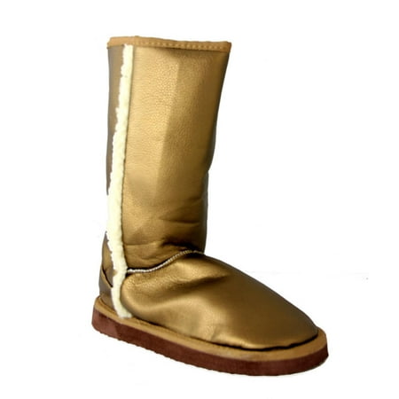 Women's Snazzy Metallic Gold Faux Shearling Boots - Size 6