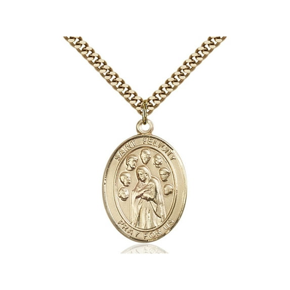 Gold Filled St. Felicity Pendant 1 x 3/4 inches with Heavy Curb Chain
