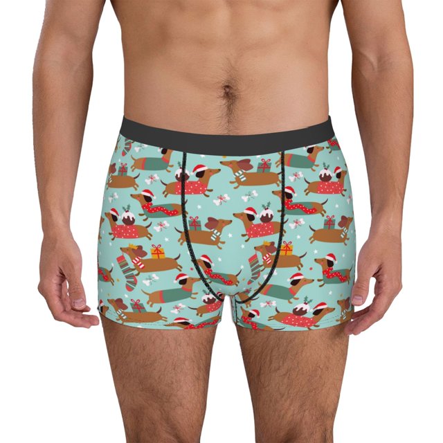 Fotbe Dachshund Christmas Play Calzoncillos Tipo Boxer con Bolsa de Soporte Total para Hombre, X-Temp Fresco, Transpirable y de Secado Rápido-Medium