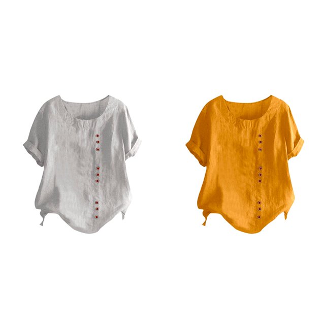 (2-Pack) Rinsvye Women's Solid Color Round Basics Women Neck Raglan Sleeve Hem Shirt for Women Slit Loose Short Sleeve Women S Long Sleeve Shirt Button Decoration Casual Tops T Shirt