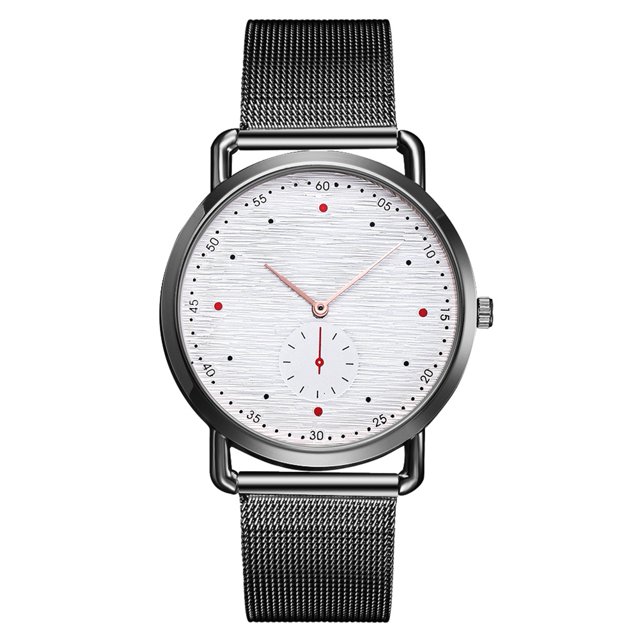 Reloj de pulsera de cuarzo ajustable informal con esfera redonda de aleación simple para mujer (negro + blanco)