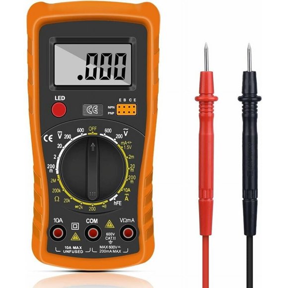 Precision Digital Multimeter, Orange Plastic Tester with Built-in Kickstand and Backlight Display for Widespread Applications