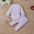thumbnail image 3 of Baby Solid Color Clothes Set, 3 6 12 18 24M Girls Long Sleeve O-neck Jumpsuit + Elastic Waist Trousers with Bow-knot, 3 of 9