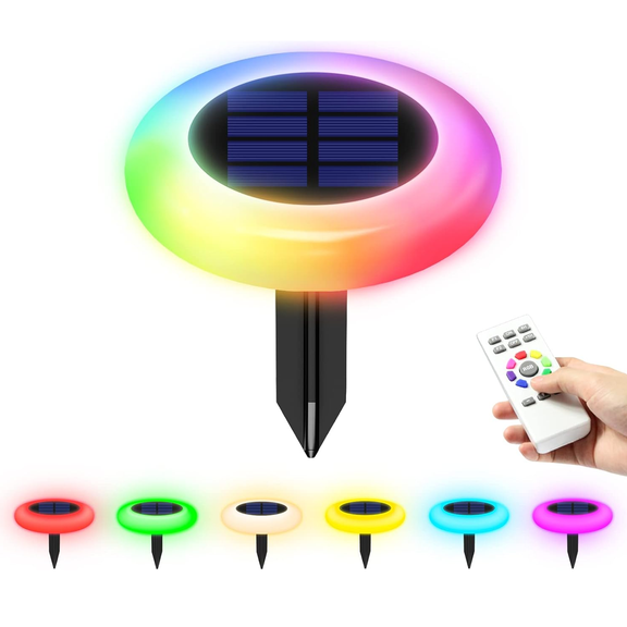 intelamp 6PCS Solar Garden Lights 9 Color Landscape Lights IP65 Waterproof Pathway Lights with Remote Control for Trees Yards Driveways Fences