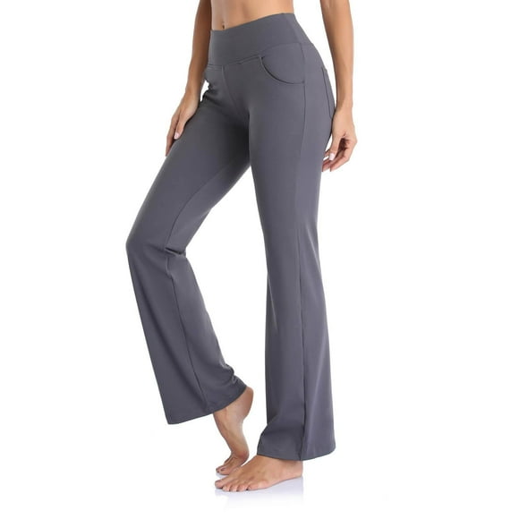 MRULIC yoga pants Women Yoga Pants High Waist Flare Leggings Wide Straight Leg Sports Trousers Flared Trousers With Pocket For Yoga Pilates Fitness Grey + XL