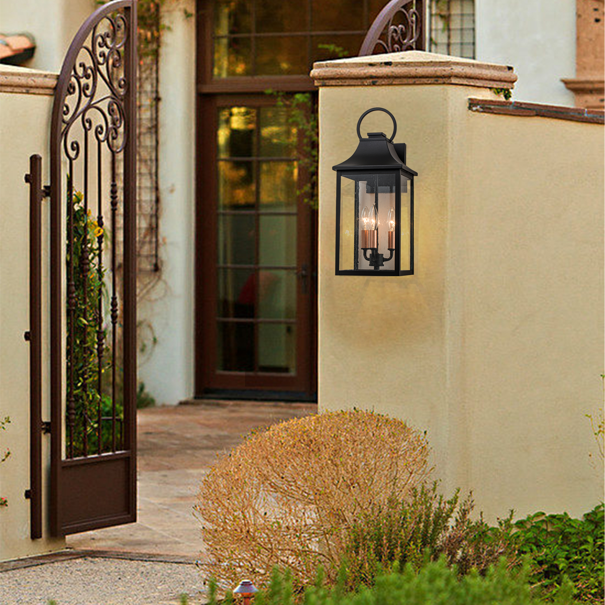 17.75"H Outdoor Wall Sconce with Rose Gold 3-Light Candelabra