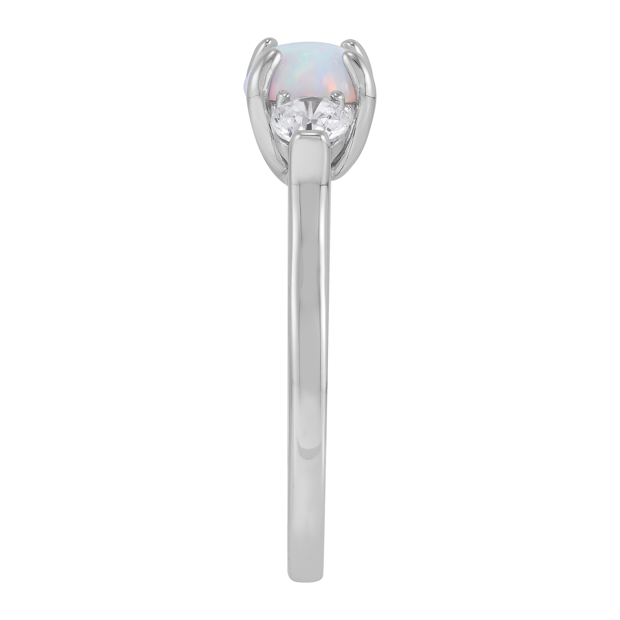 Brilliance Fine Jewelry Oval Created Opal and White Cubic Zirconia Ring in Sterling Silver