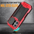 thumbnail image 2 of Compatible with iPhone 16 Case, Heavy Dustproof Shockproof Military Grade Rugged Durable Aluminum Metal Case Cover with Kickstand Screen Protector for iPhone 16, Red, 2 of 7