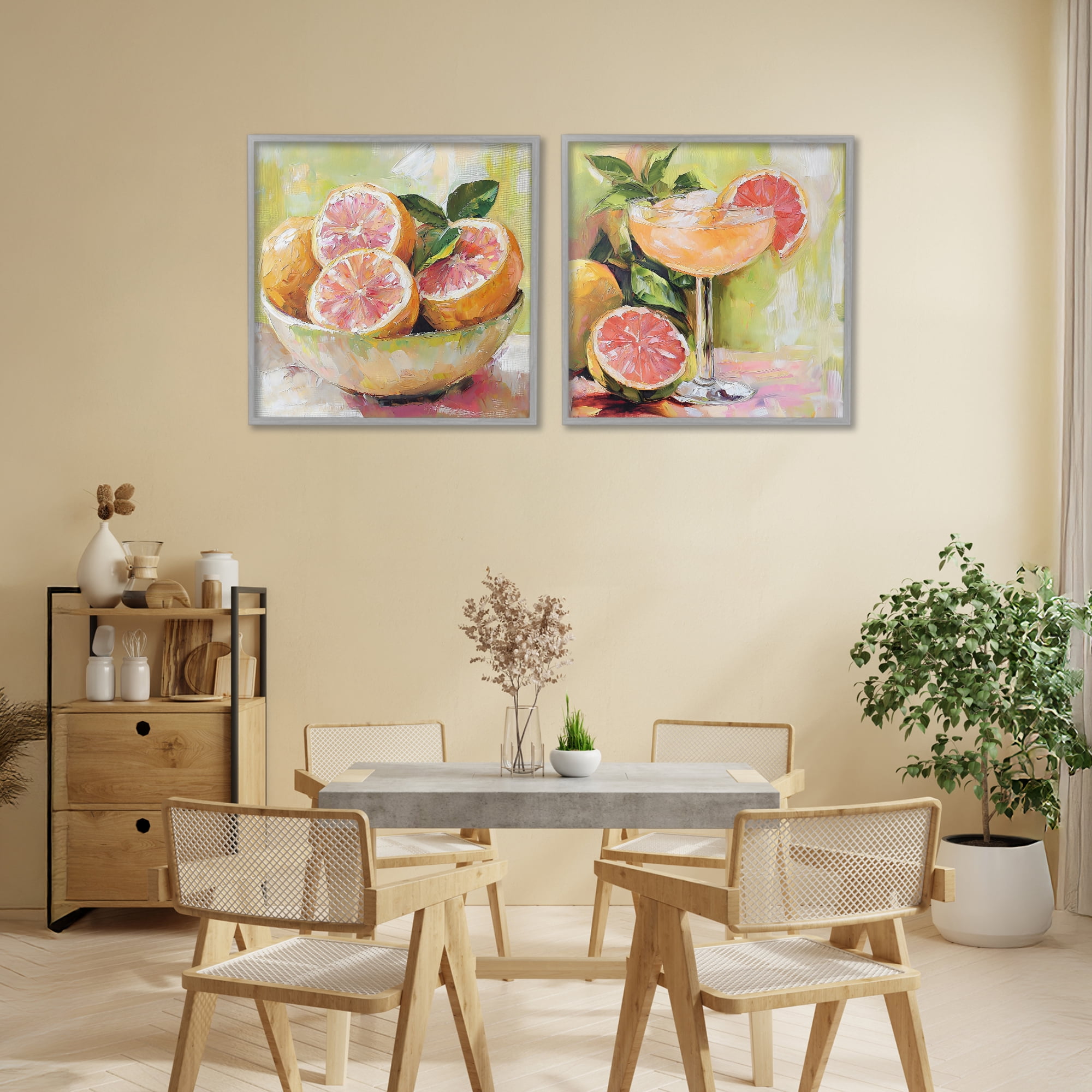 Stupell Industries Grapefruit Bowl & Cocktail 2 Piece Gray Framed Giclee Art Set, design by Riley B