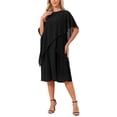 thumbnail image 4 of INSPIRE CHIC Women's Fall Dresses Chiffon Cape Overlay Crewneck Asymmetric Ruffle Formal Shift Midi Dress for Wedding Guest S Black, 4 of 6