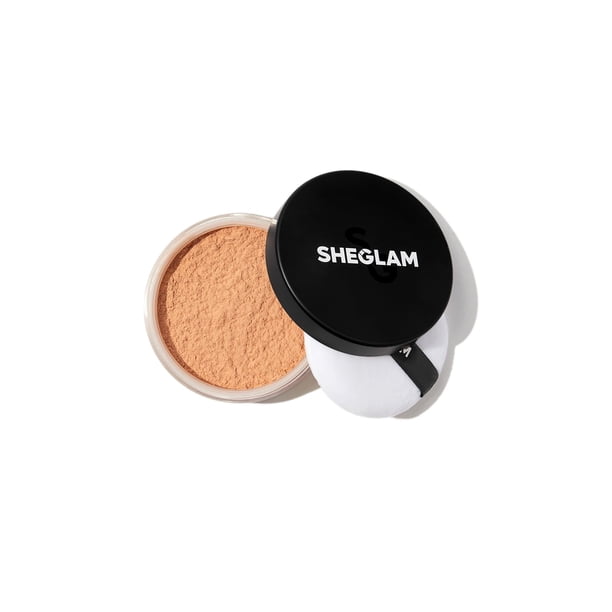 SHEGLAM Polvo fijador de brillo horneado Control de aceite Polvo facial suelto Translúcido Sin poros Impecable Suaviza las líneas finas Polvo brillante - Marrón claro
