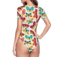 thumbnail image 4 of The Xecao Colorful Butterflies Women's Crew Neck Body Suit, a short-sleeved bodysuit and basic swimsuit, both comfort and style for dating and daily life, 4 of 9