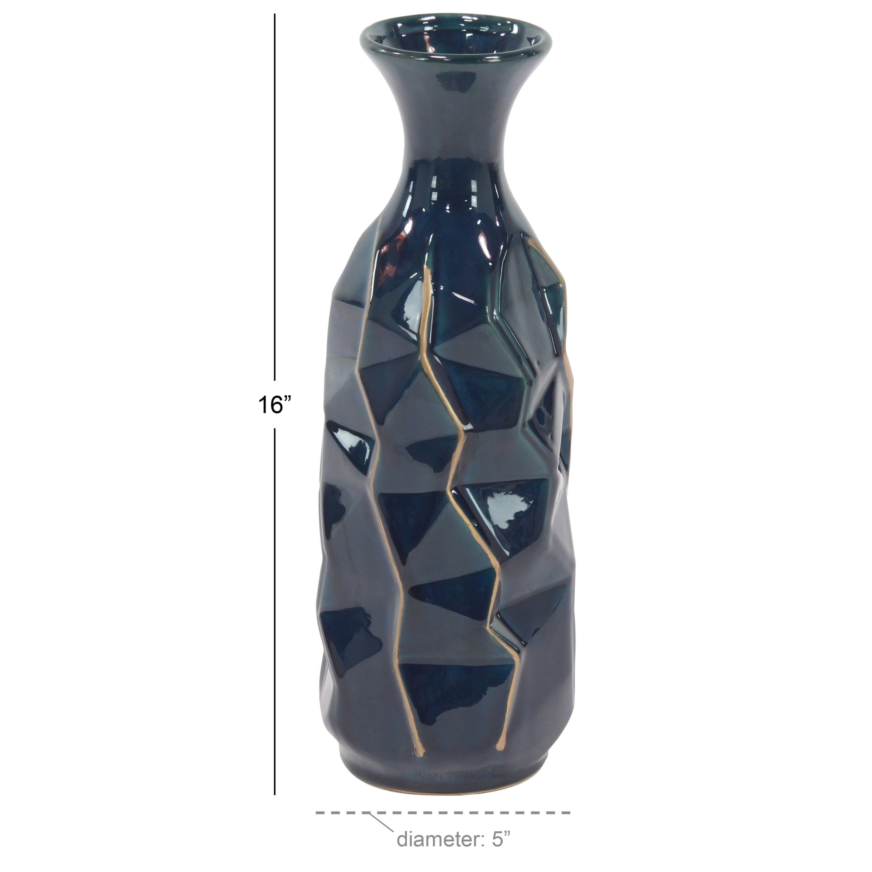 DecMode Blue Ceramic Modern and Coastal Vase 5"W x 15"H, featuring Minimalist Design with clean Lines and Angular Structures - image 3 of 12