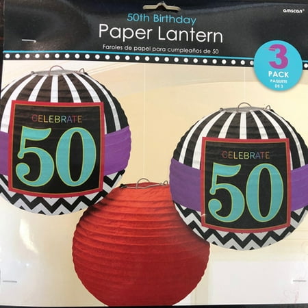 Over the Hill 'Chevron and Stripes' 50th Birthday Paper Lanterns (3pc)