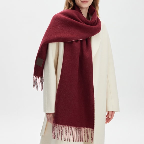 Womens Double Sided Scarf with Tassels, Soft Warm Winter Scarf for Cold Weather