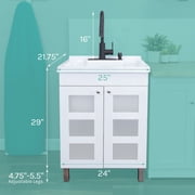Laundry Sink with White Cabinet Stainless Finish Pull-Down Faucet