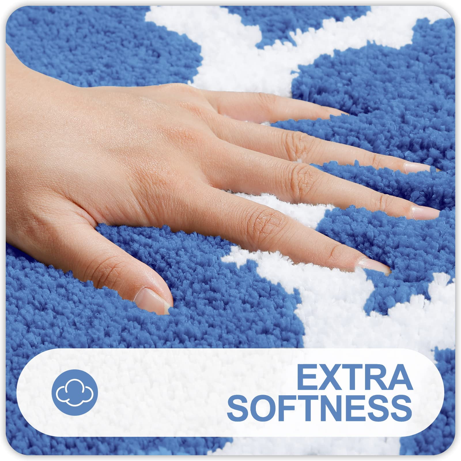 Buganda Microfiber Bathroom Rugs Set 2 Piece,U-Shaped Toilet Rug, Machine Wash Dry, Non-Slip Absorbent Shaggy Bath Mats for Tub, Shower and Bathroom (24"x16"+24"x20", Blue)