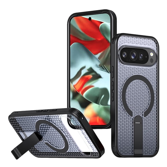 Magnetic Heat Dissipation Case for Google Pixel 10 Pro XL,Compatible with Magsafe,Drop Protection Adjustable Kickstand Case, Armor Cool Matte Acrylic TPU Material for Google Pixel 10 Pro XL,Black