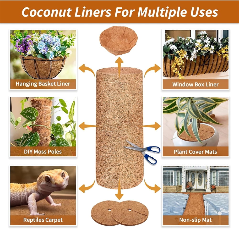 Triani 78.7x11.8 inch Natural Coconut Coir Liner Sheets Thicken Coconut Mats for Reptiles Carpet Garden Decoration Animal Pet Pad