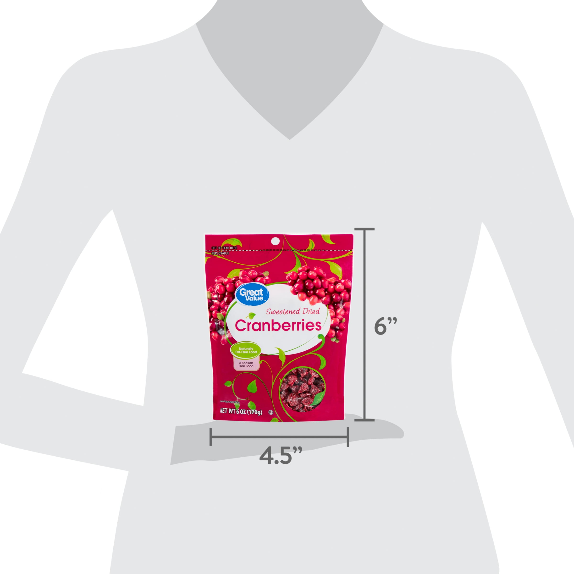 Great Value Sweetened Dried Cranberries, 6 oz
