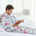 thumbnail image 6 of Yiaed Flamingo and Pineapple Print Men’s Pajamas Set - Long Sleeve Button Down Sleep Shirt and Pajama Bottoms Sleepwear Set Mens Pjs Sets Men's Pajama Bottoms-Medium, 6 of 7