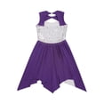 thumbnail image 4 of YiZYiF Kids Girls Praise Lyrical Dance Dress Sleeveless Sequins Asymmetrical Dancewear Choir Performance Dress Purple 6, 4 of 5