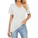 thumbnail image 1 of Top casual de manga corta para mujer con decoración de botones, cuello en V, camiseta suelta de poliéster para verano, blanco M, 1 of 6