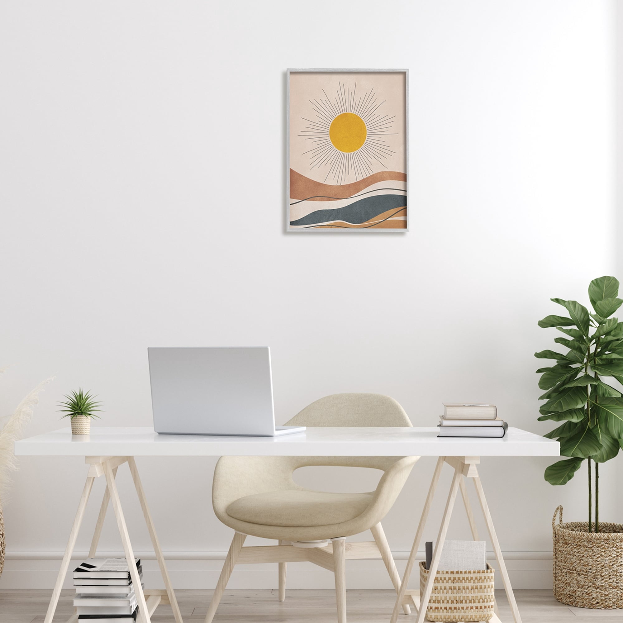 Stupell Industries Abstract Sun Shining Desert Brown Lines Graphic Art Gray Framed Art Print Wall Art, 16x20, by JJ Design House LLC