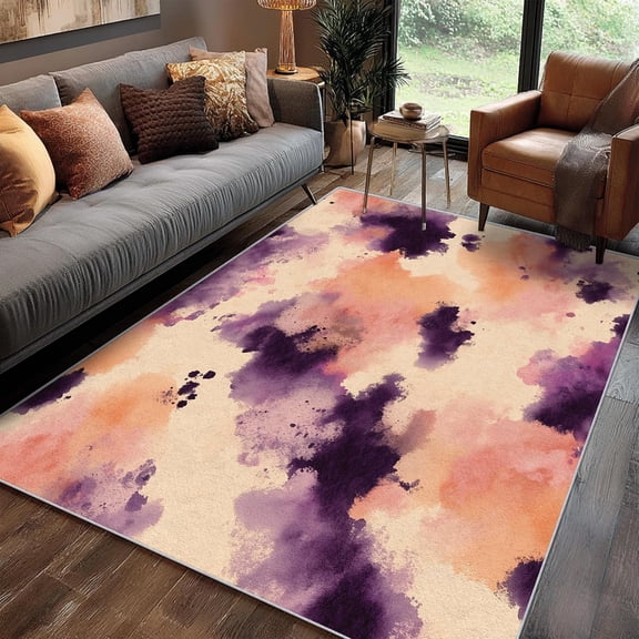 Purple Watercolor Abstract Area Rugs, Pastel Artistic Carpet, Washable Non Slip Low Pile Soft Rug for Living Room Bedroom Home Decor Mat 2x3ft