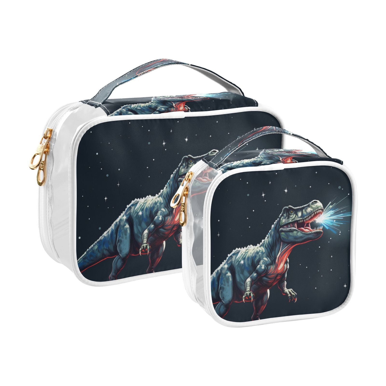 Clear Makeup Bags with Handle Large Opening 2 Pack Set Toiletry Bag Quart Size Bag, for Women Man Traveling Travel Essentials, Toiletries and Other. Dinosaur