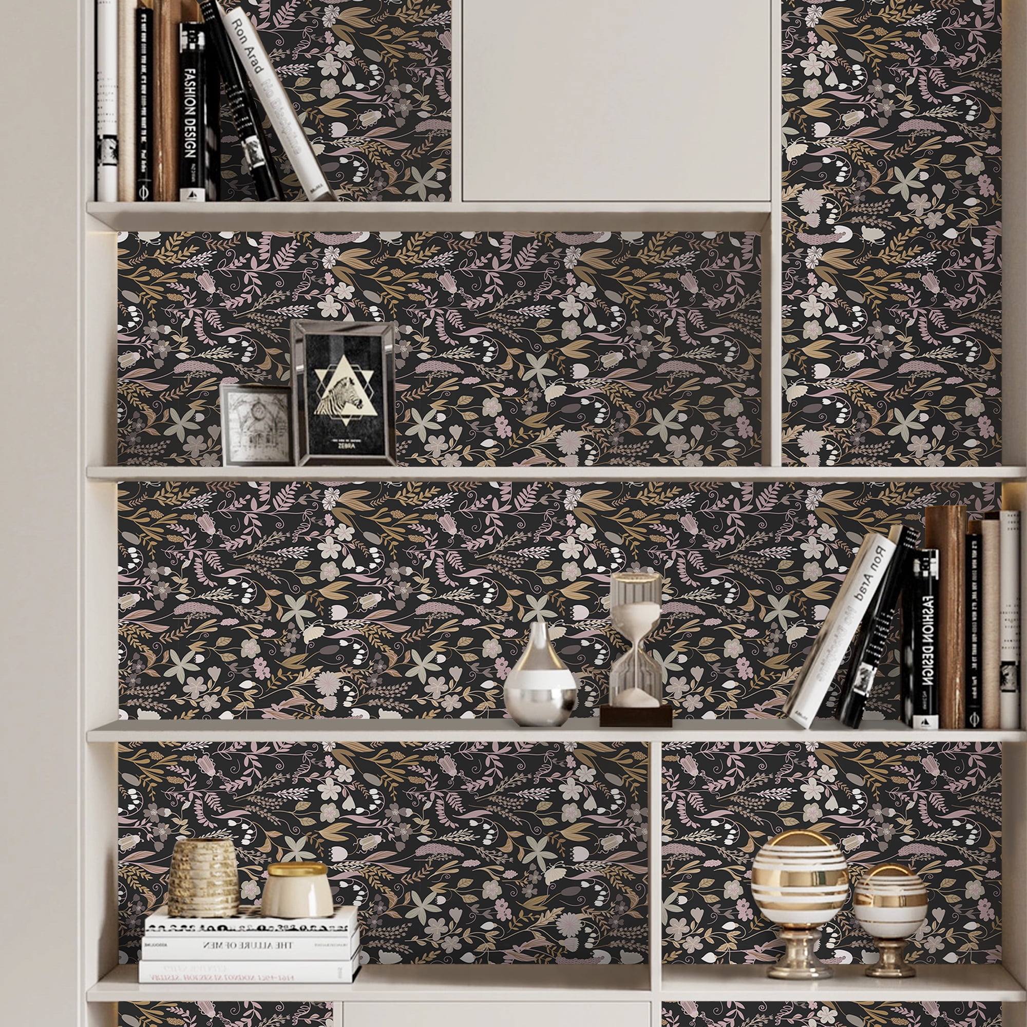 (3 pack) UMIGGEE Peel and Stick Wallpaper 17.7" x 118" Black Floral Self Adhesive Removable Wallpaper Peel and Stick for Home Bedroom Cabinets Thicken