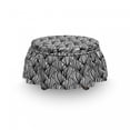 thumbnail image 3 of Abstract Ottoman Cover, Vertical Curls Motif Art, 2 Piece Slipcover Set with Ruffle Skirt for Square Round Cube Footstool Decorative Home Accent, Standard Size, Charcoal Grey and White, by Ambesonne, 3 of 5