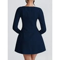 thumbnail image 5 of Women'S Square Neck Evening Party Gowns Y2K Long Sleeves Bodycon Short Dress Elegant A-Line Mini Dresses Navy Blue M, 5 of 6