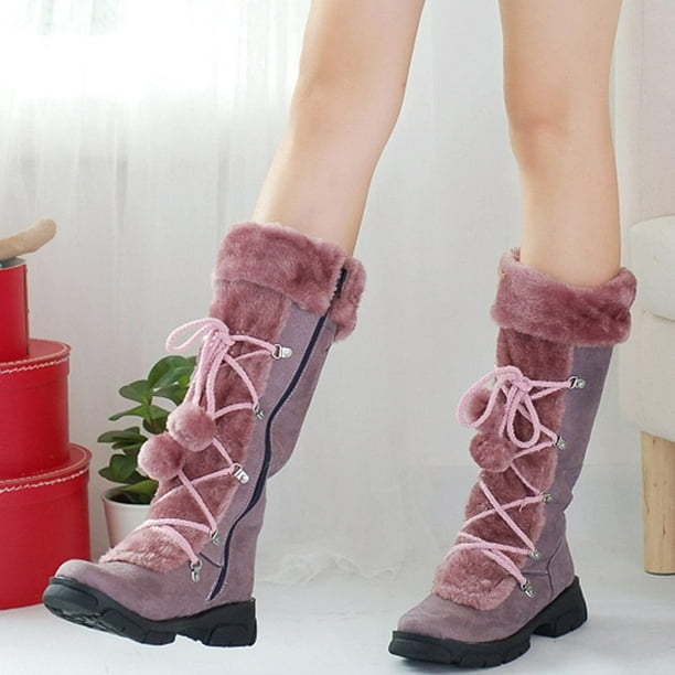 Botas de mujer con cordones y cremallera, botas de nieve, botas de algodón de felpa, zapatos cálidos de algodón puro, botas de caballero étnicas con bola de felpa Wmkox8yii ghj2304