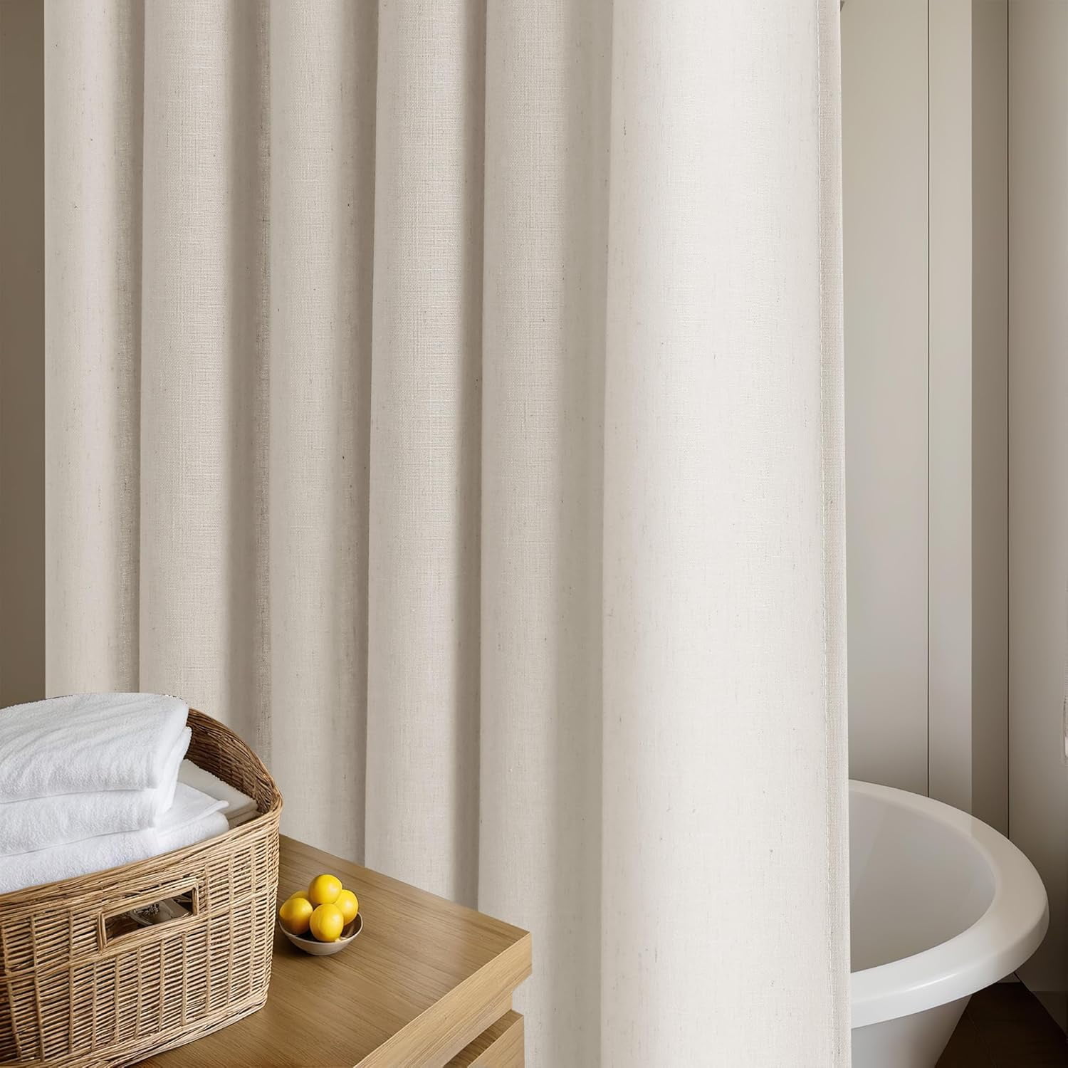 90 Inch Shower Curtain Linen Neutral Earth Tone Extra Long Shower Curtain for Bathroom Bath Drapes Boho Vintage Country Style Rustic Cloth Drapes Bathroom Decor, Greyish Beige Tan, 72x90