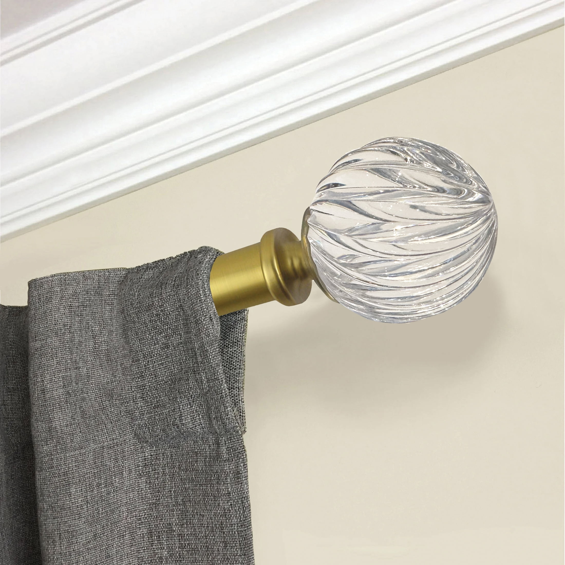 Better Homes & Gardens 1" Gold Twisted Clear Sphere Adjustable Single Curtain Rod, 42"-120"