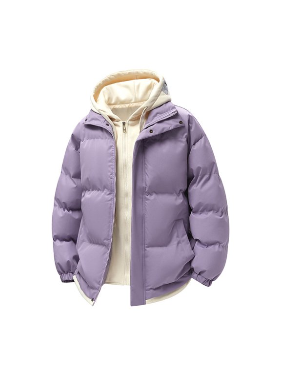Mens 2 In 1 Winter Snow Coat Layered Look Warm Insulated Hooded Puffer Jacket Hooded Thick Warm Padded Down Jacket