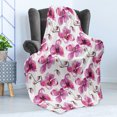 thumbnail image 4 of Watercolor Soft Flannel Fleece Throw Blanket, Flowering Orchid Branches Spring Time Feng Shui Inspired Bouquet, Cozy Plush for Indoor and Outdoor Use, 50" x 60", Pale Orange Fuchsia, by Ambesonne, 4 of 5