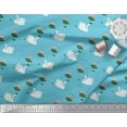 thumbnail image 3 of Soimoi Blue polyester Crepe Fabric Leaves,Lotus & Swan Bird Print Sewing Fabric Yard 42 Inch Wide, 3 of 3