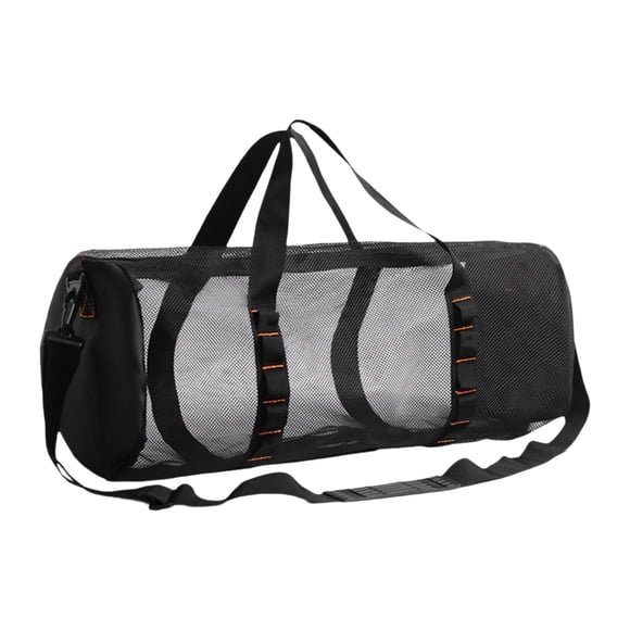 Bolsa de lona de malla transpirable de gran capacidad con correa para el hombro y cierre de cremallera. Negro